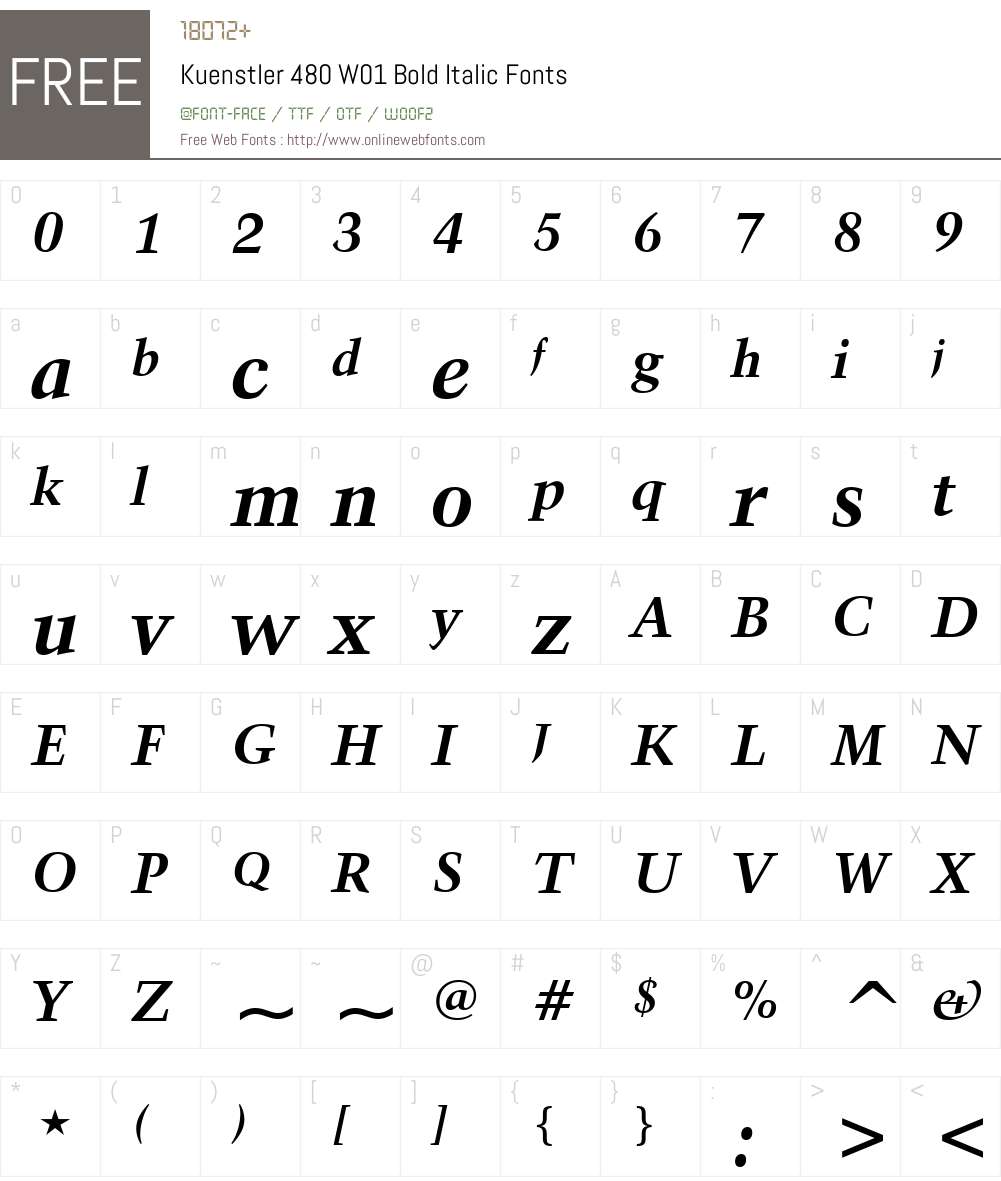 Kuenstler480W01-BoldItalic Font Screenshots