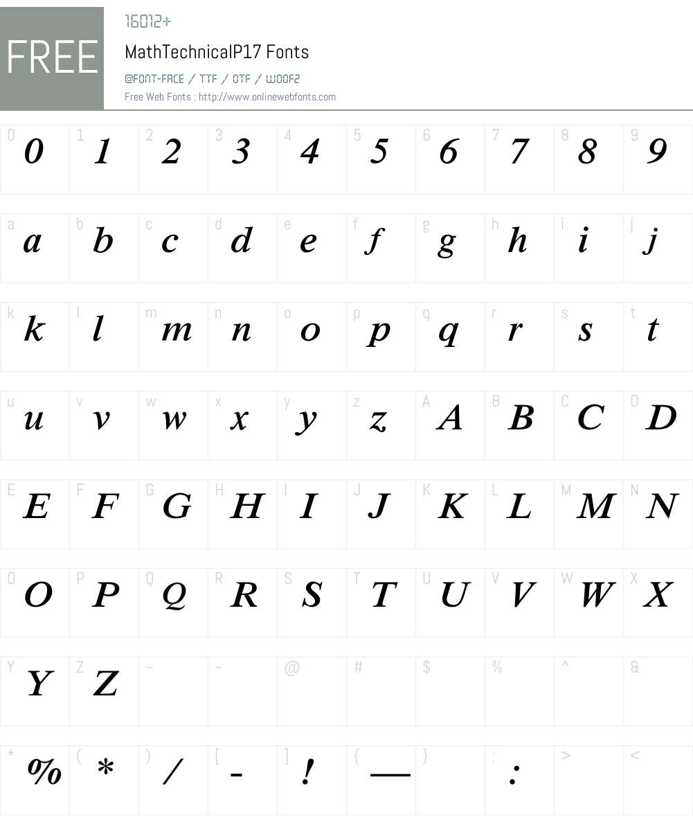 MathTechnical Font Screenshots