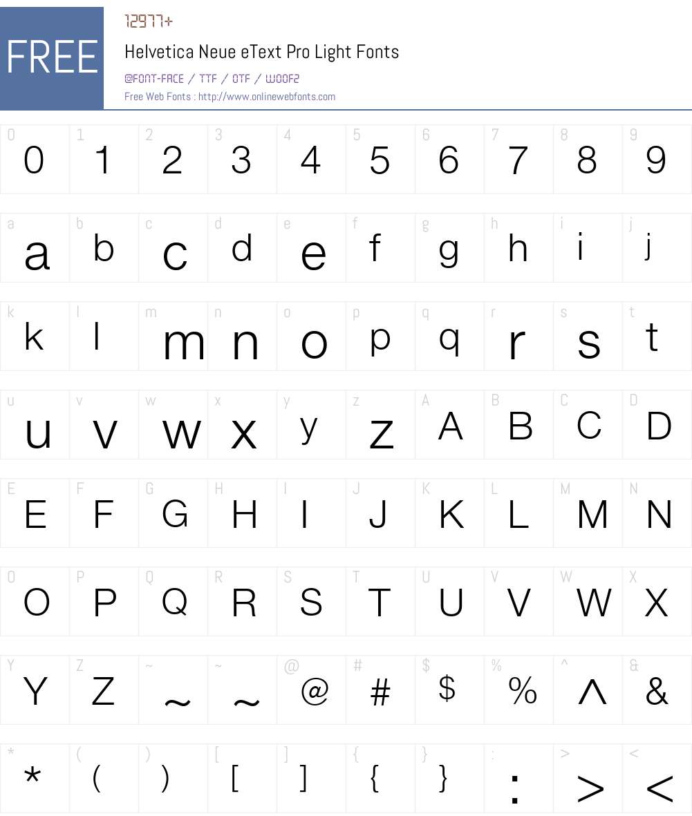 Helvetica Neue eText Pro Light 2.00 Fonts Free -