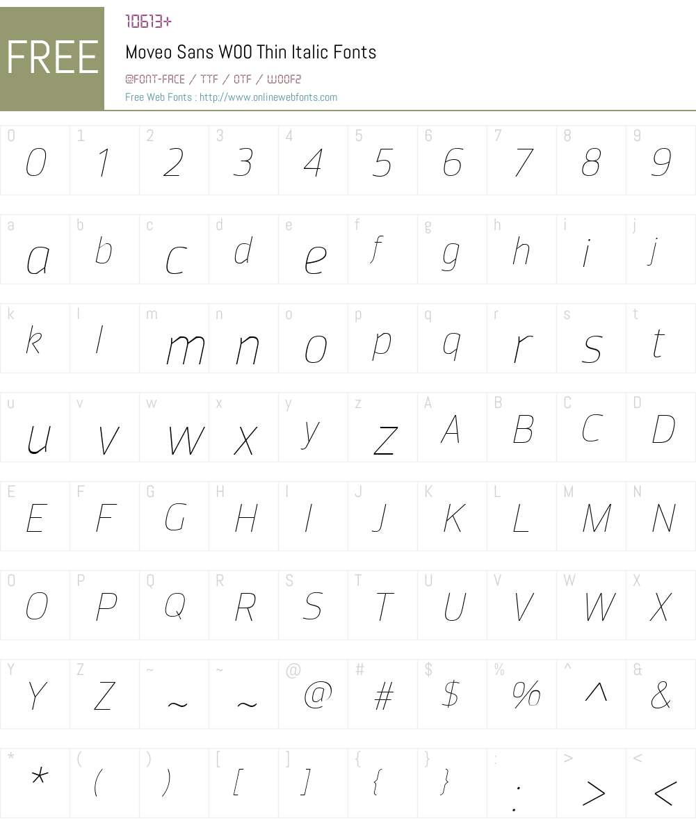 MoveoSansW00-ThinItalic Font Screenshots