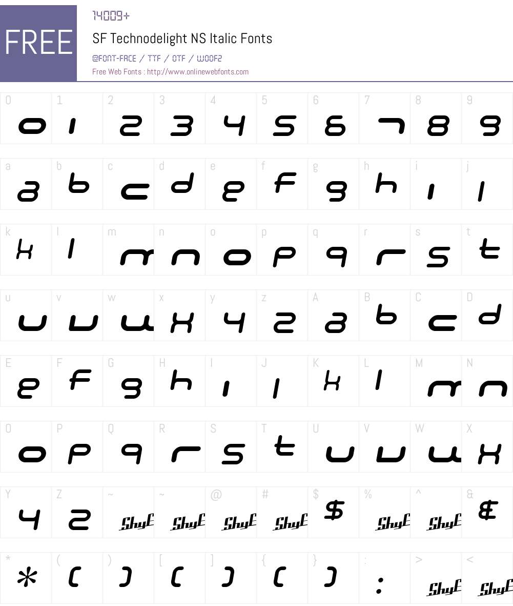SF Technodelight NS Font Screenshots