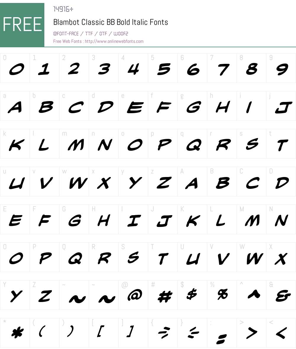 BlambotClassicBB-BoldItalic Font Screenshots