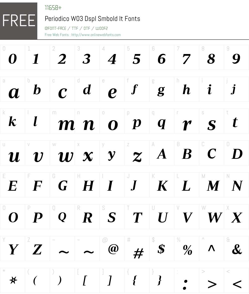 PeriodicoW03-DsplSmboldIt Font Screenshots
