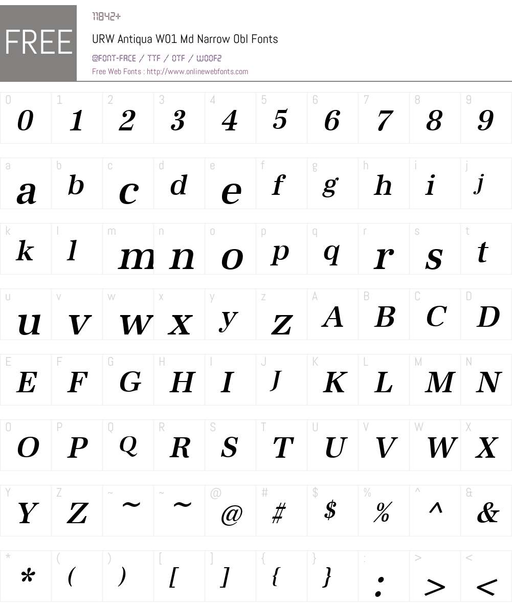 URWAntiquaW01-MdNarrowObl Font Screenshots