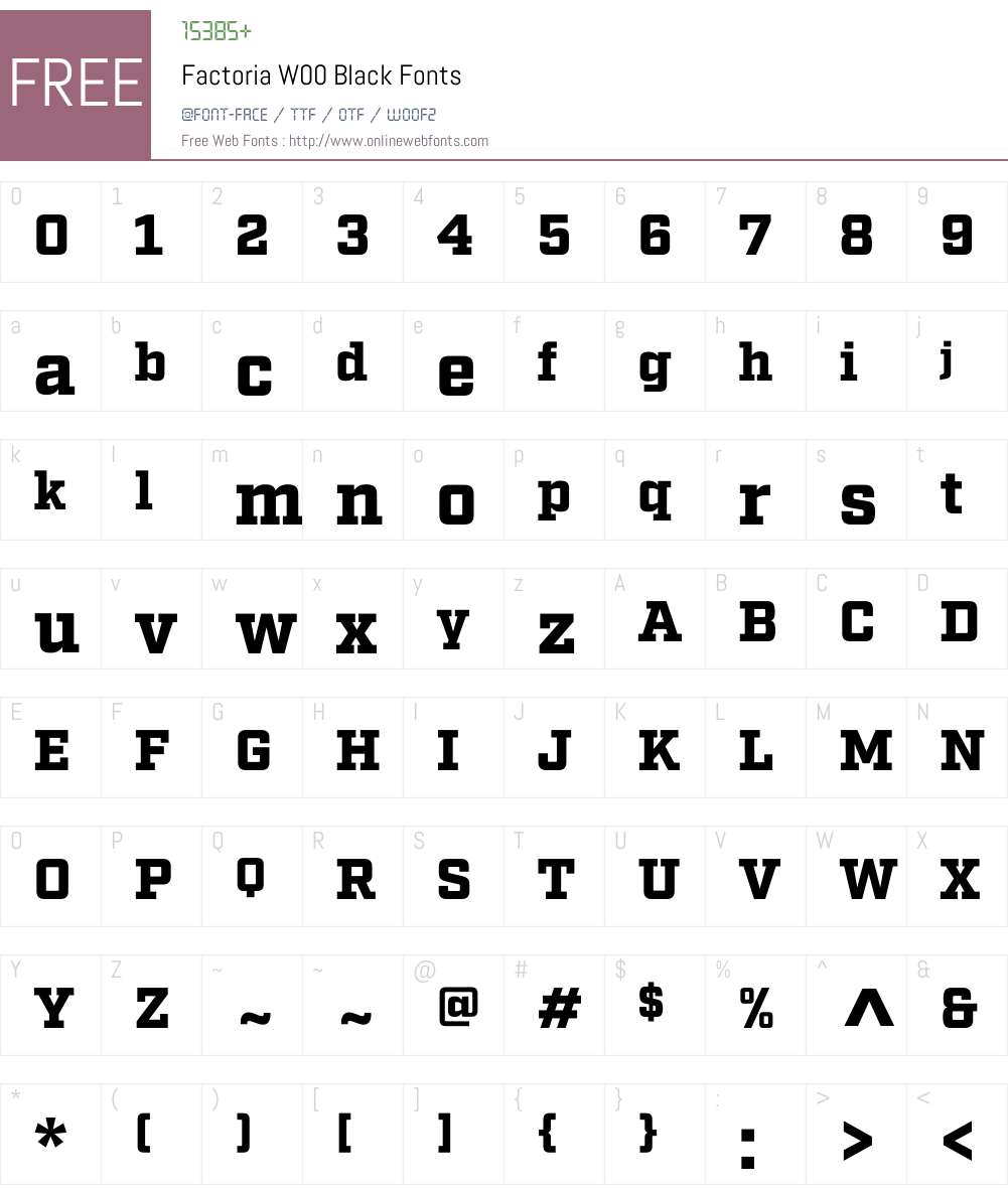 FactoriaW00-Black Font Screenshots