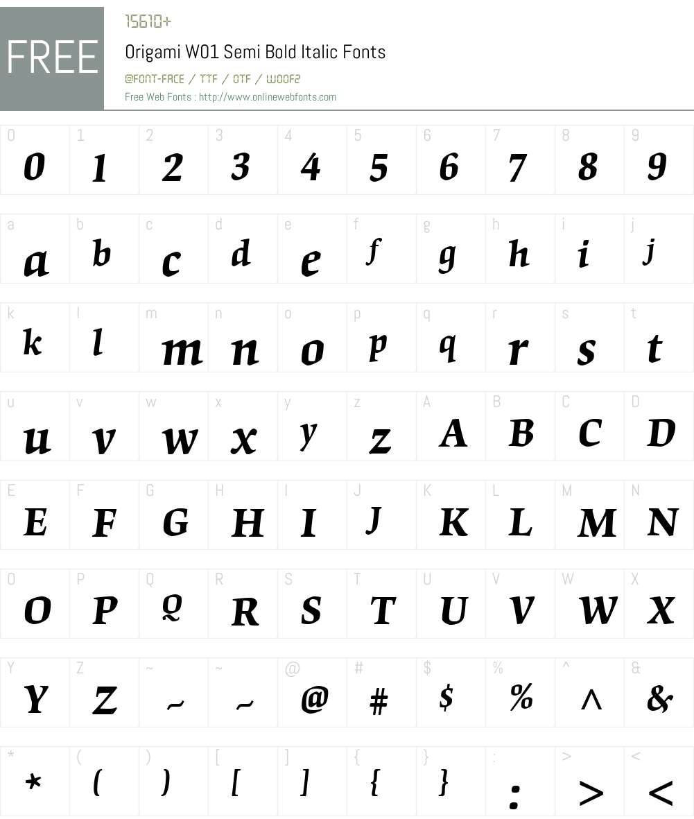 OrigamiW01-SemiBoldItalic Font Screenshots