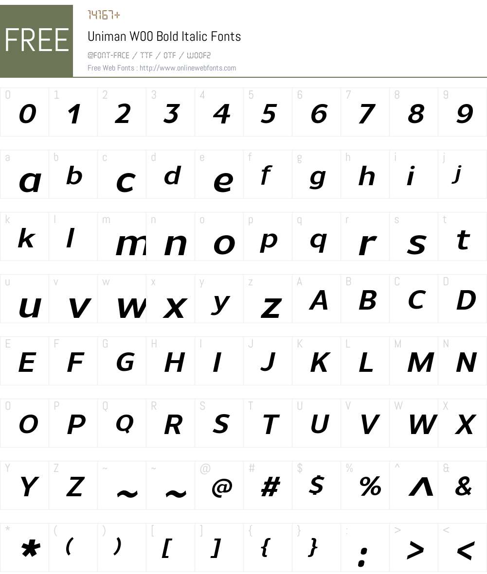 UnimanW00-BoldItalic Font Screenshots