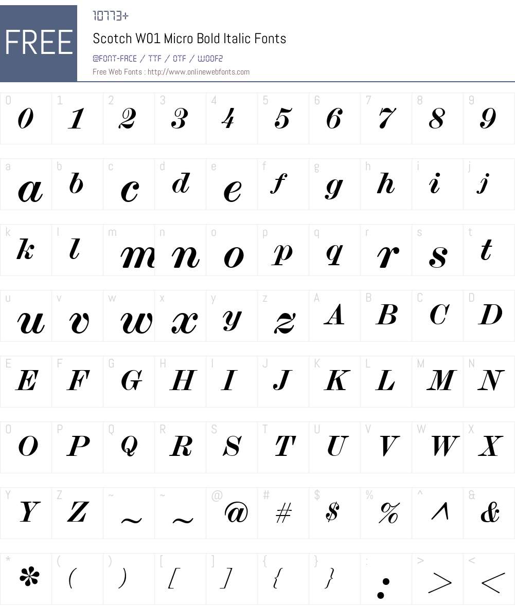 ScotchW01-MicroBoldItalic Font Screenshots
