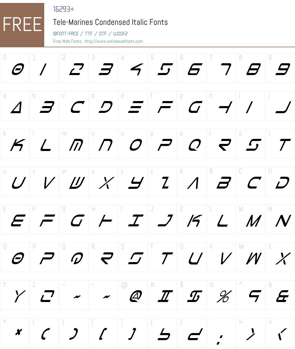 Tele-Marines Condensed Italic Font Screenshots