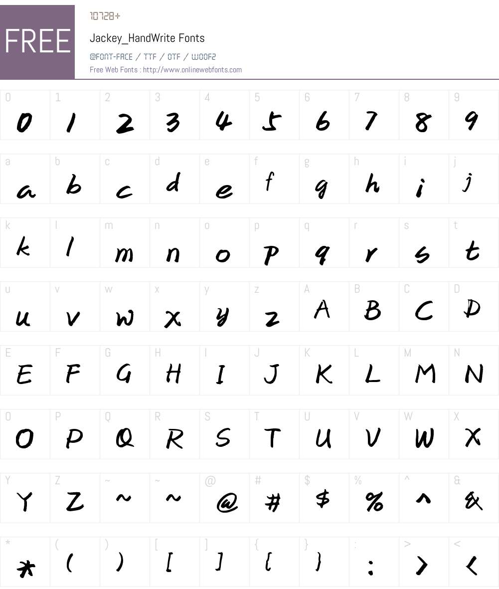 Jackey_HandWrite 1.00 June 16, 2009, initial release Fonts Free ...