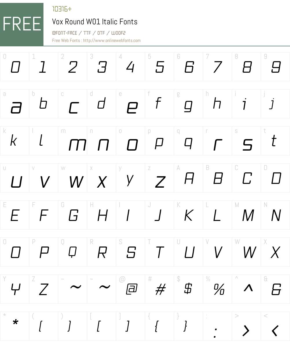 VoxRoundW01-Italic Font Screenshots
