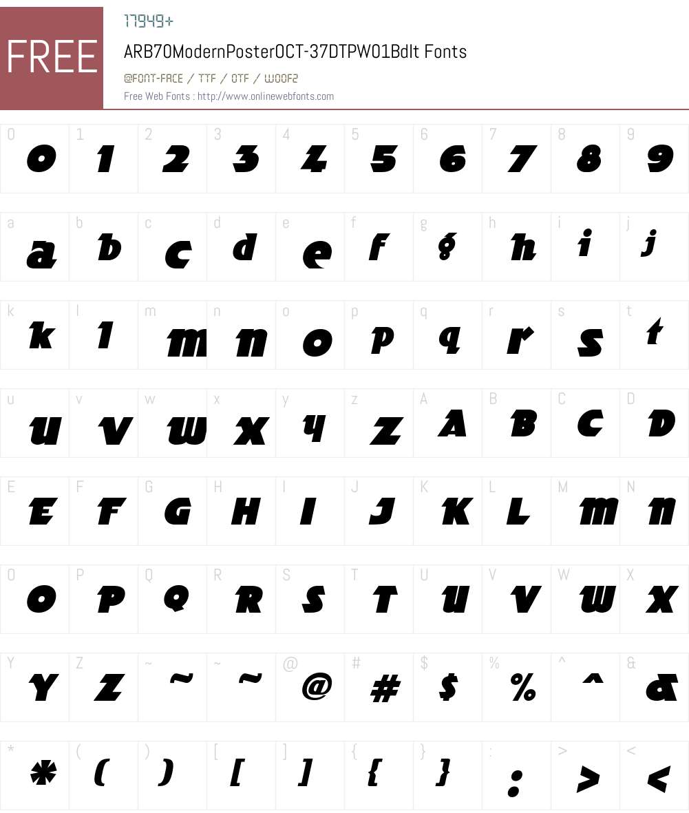 ARB70ModernPosterOCT-37DTPW01-BdIt Font Screenshots