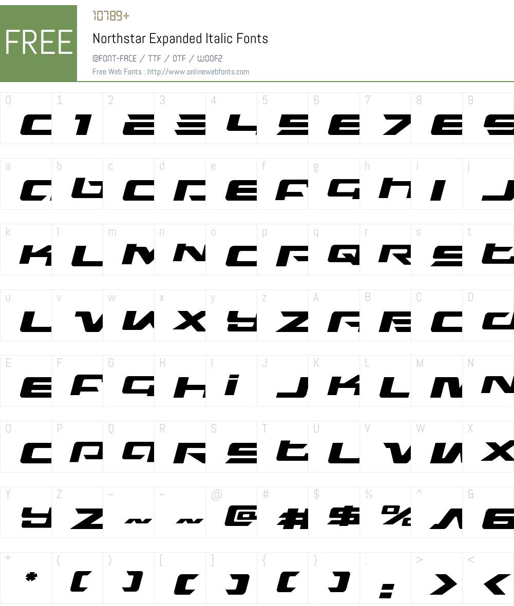 Northstar Expanded Italic Font Screenshots