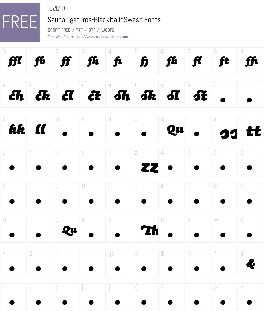 SaunaLigatures-BlackItalicSwash Font Screenshots
