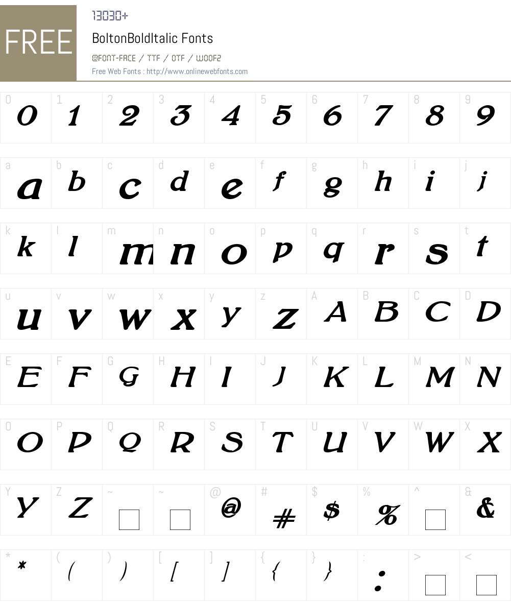 BoltonBoldItalic Font Screenshots