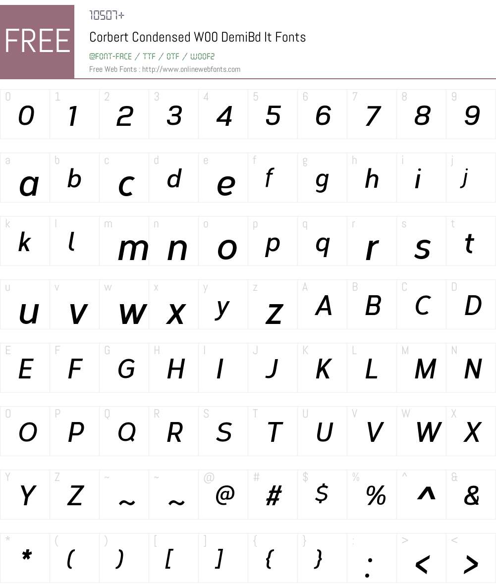 CorbertCondensedW00-DmBdIt Font Screenshots