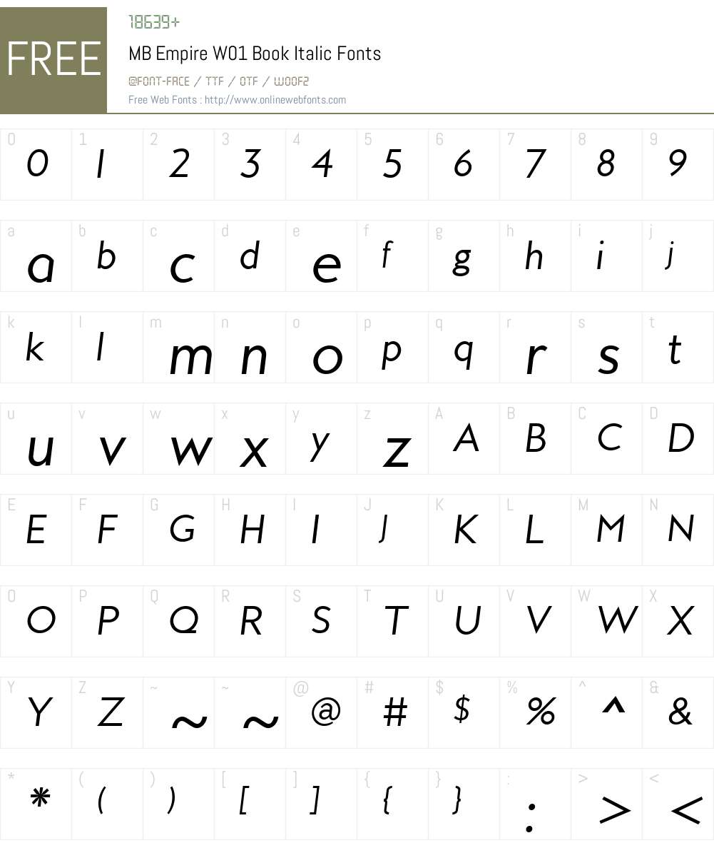 MBEmpireW01-BookItalic Font Screenshots