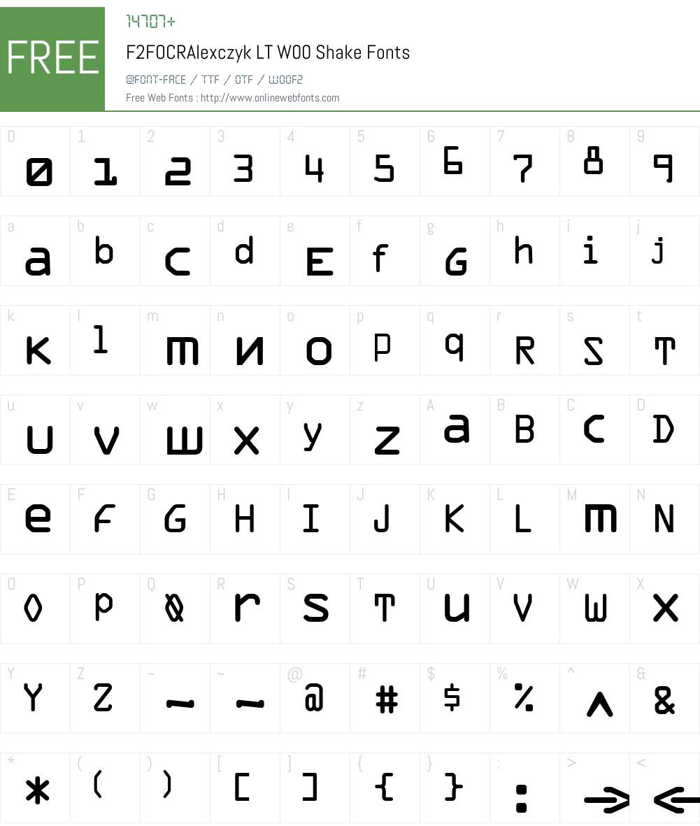 F2FOCRAlexczykLTW00-Shake Font Screenshots