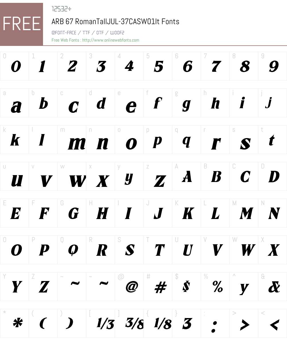 ARB67RomanTallJUL-37CASW01-It Font Screenshots