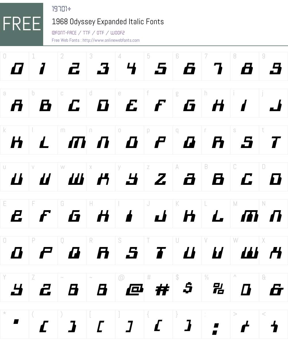 1968 Odyssey Expanded Italic Font Screenshots