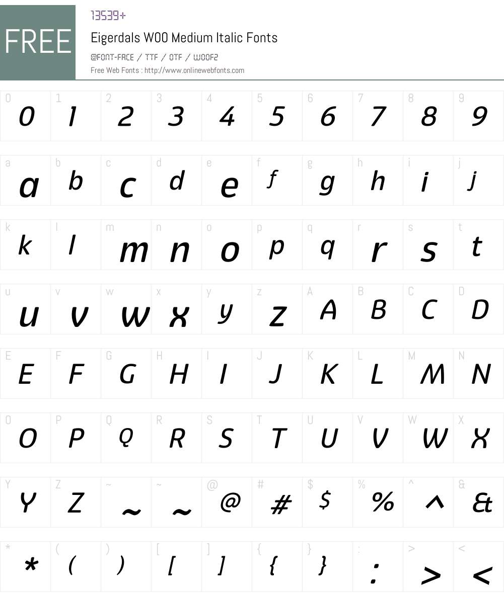 Eigerdals Medium Italic Font Screenshots