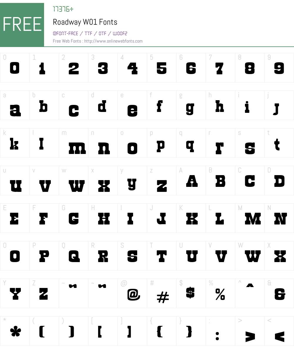 RoadwayW01 Font Screenshots