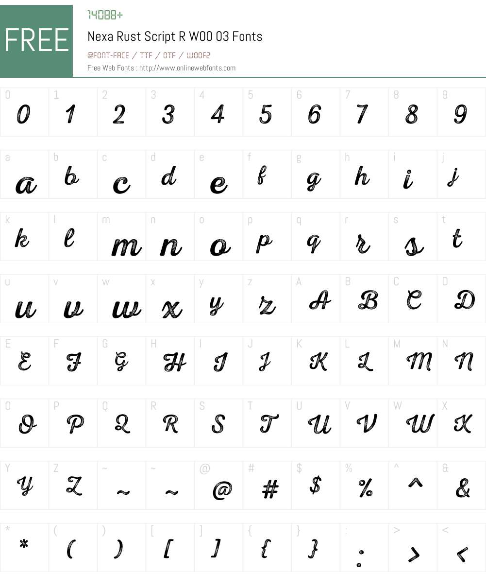 NexaRustScriptRW00-03 Font Screenshots