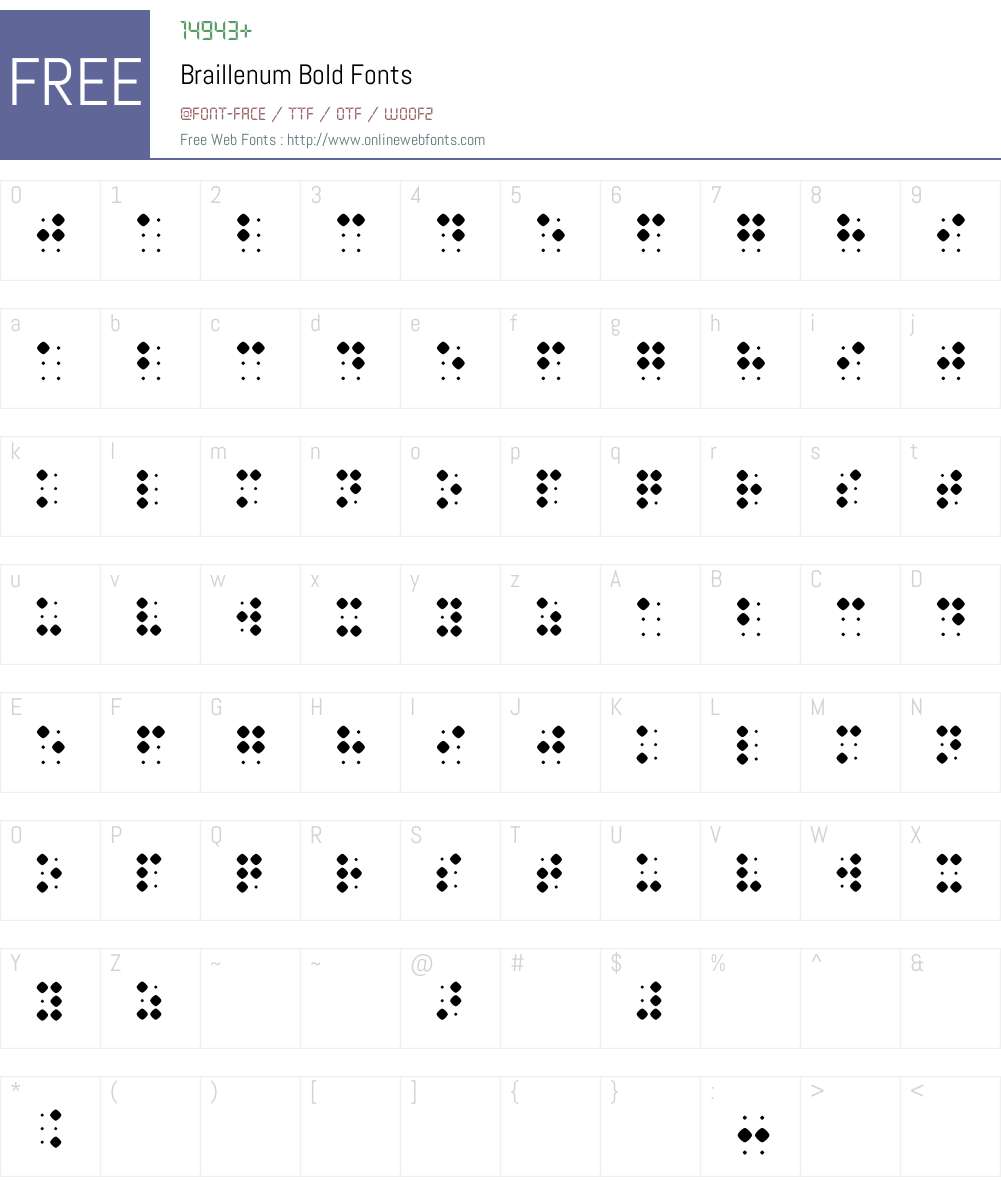 Braillenum Font Screenshots