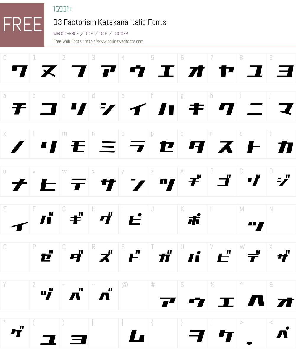 D3 Factorism Katakana Italic Font Screenshots