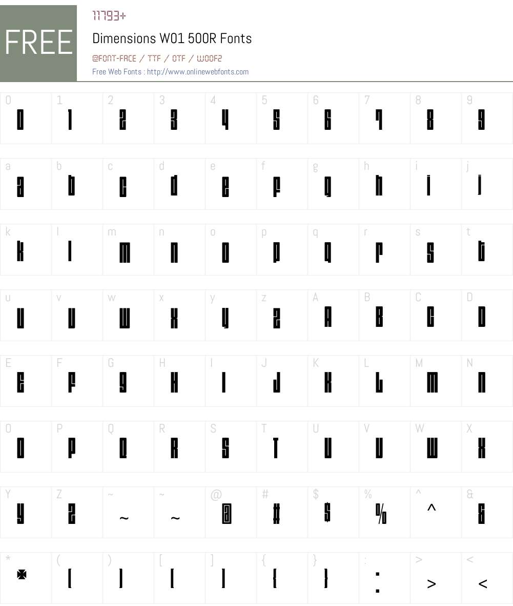 DimensionsW01-500R Font Screenshots