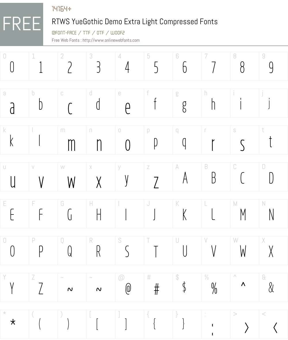 RTWS YueGothic Demo Extra Light Compressed Font Screenshots