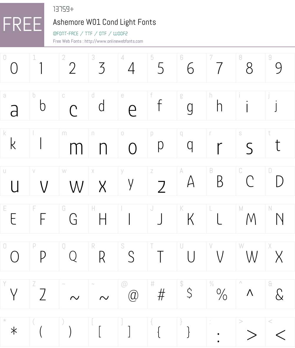 AshemoreW01-CondLight Font Screenshots