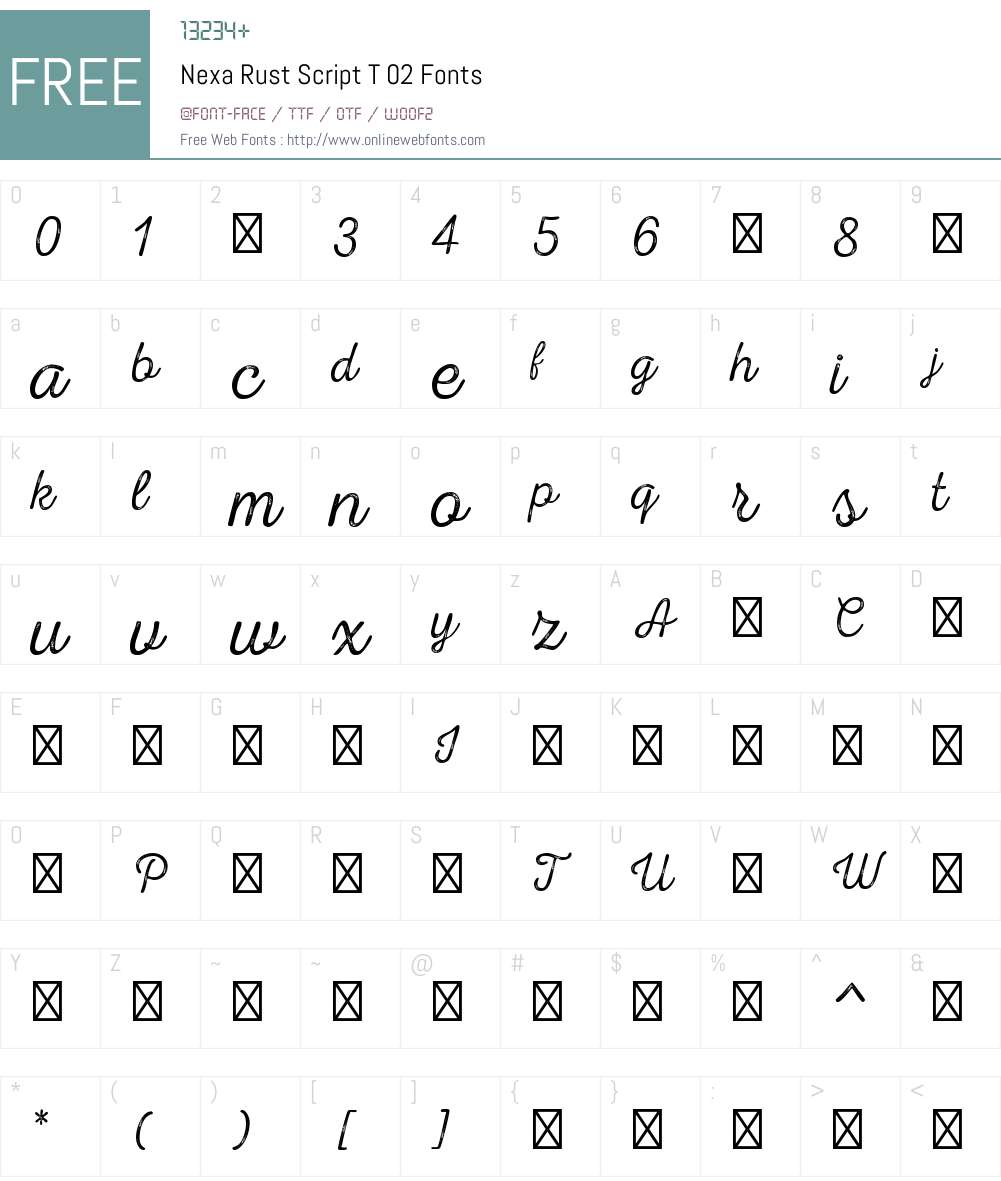 NexaRustScriptT-02 Font Screenshots
