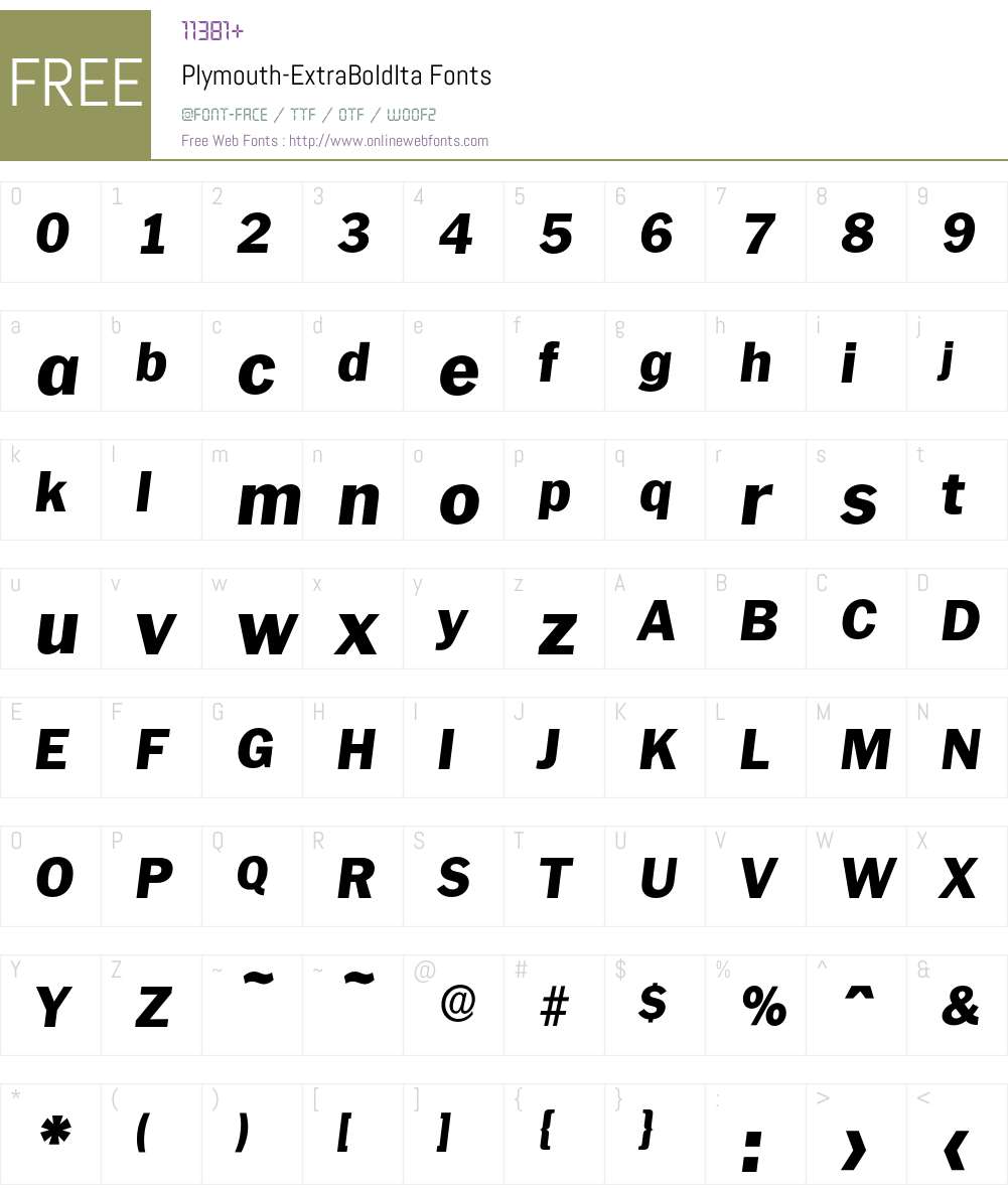 Plymouth-ExtraBoldIta Font Screenshots