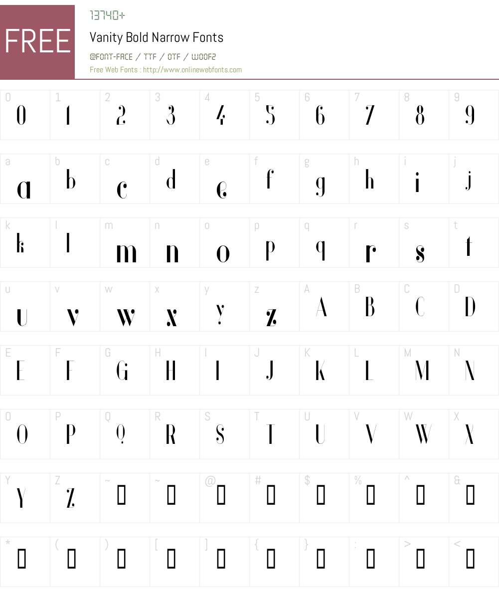 Vanity Narrow Font Screenshots