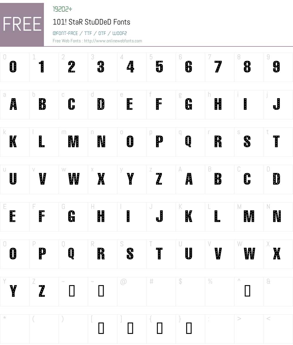 101! StaR StuDDeD Font Screenshots