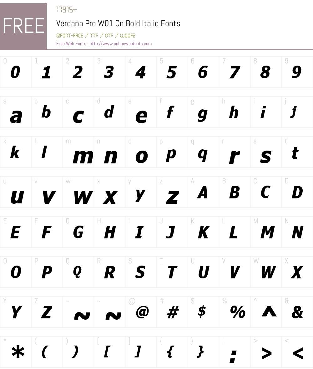 VerdanaProW01-CnBoldItalic Font Screenshots