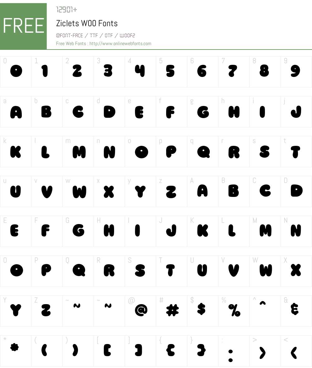 ZicletsW00 Font Screenshots
