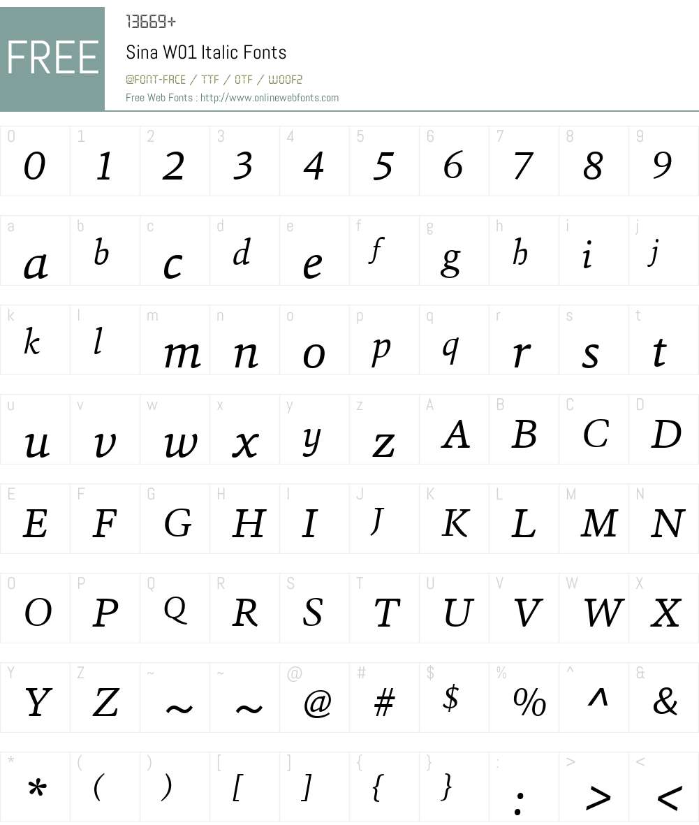 SinaW01-Italic Font Screenshots