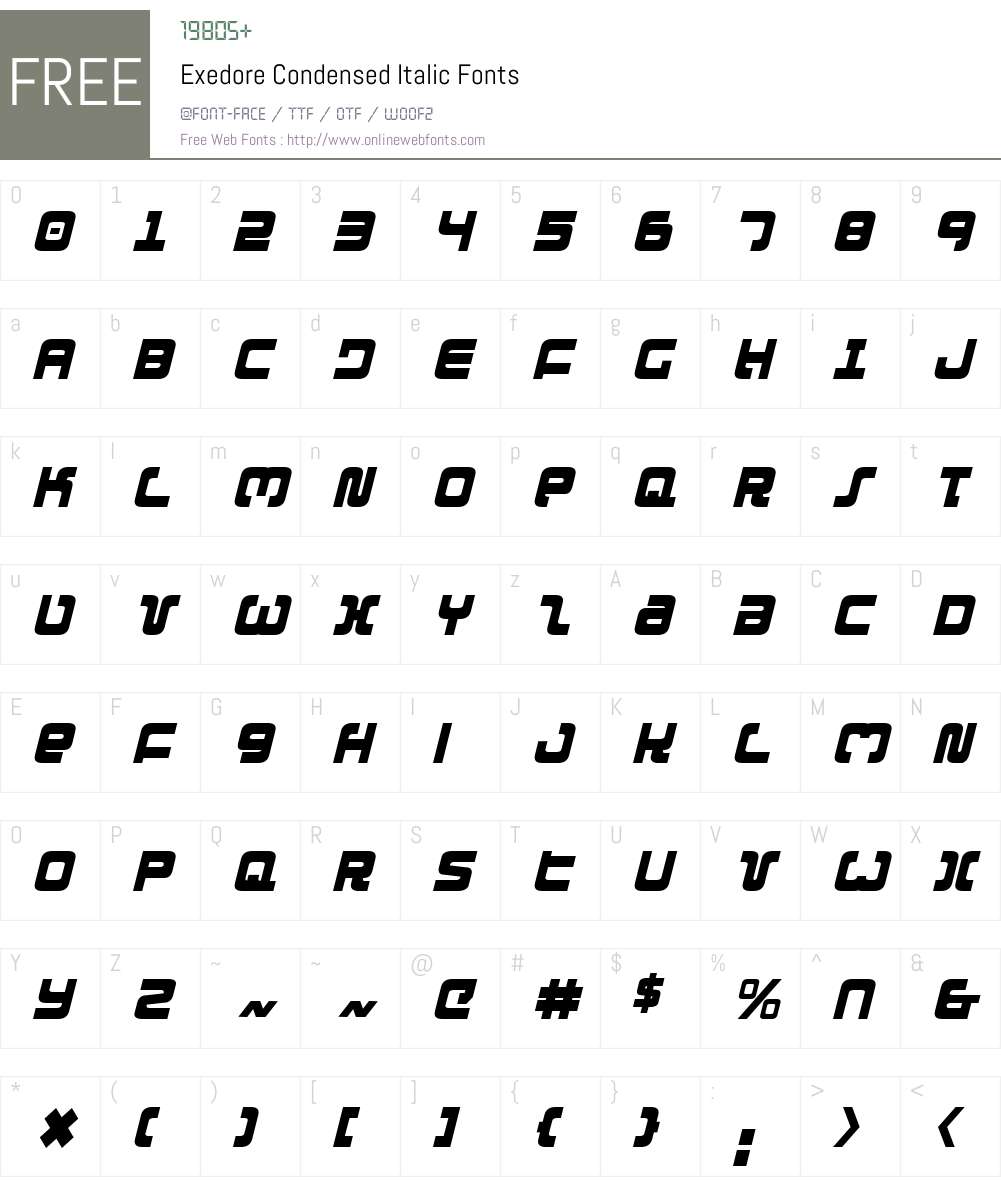 Exedore Condensed Italic Font Screenshots