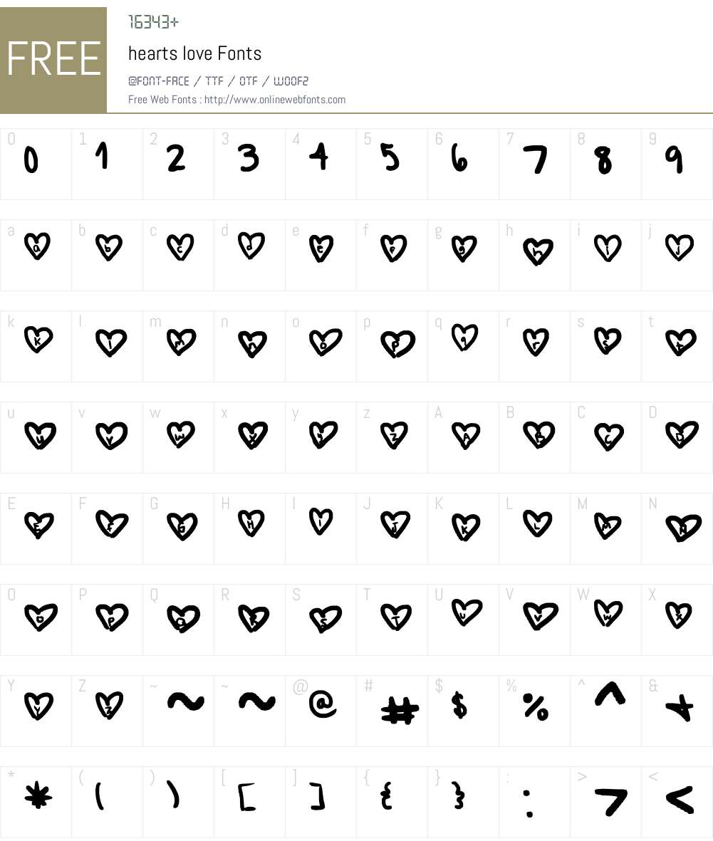 hearts love Font Screenshots