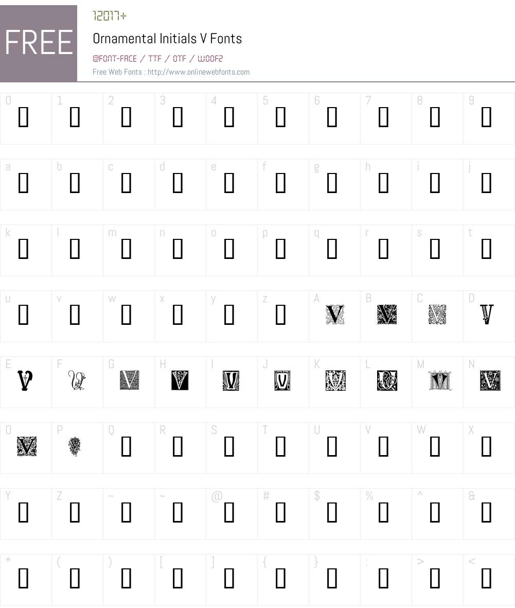 Ornamental Initials V Font Screenshots