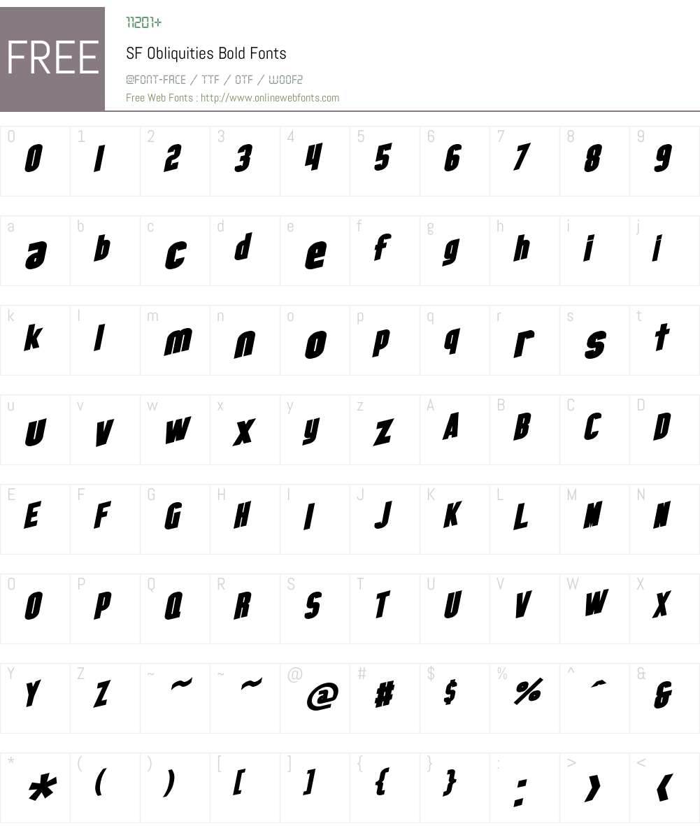 SF Obliquities Font Screenshots