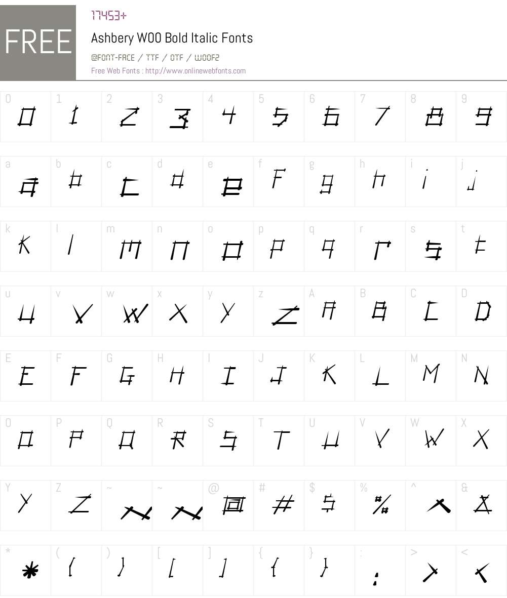 AshberyW00-BoldItalic Font Screenshots