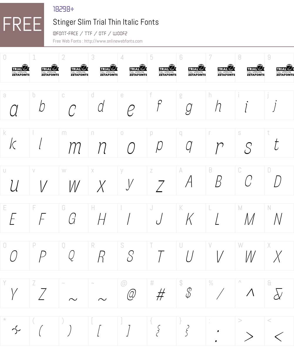 Stinger Slim Trial Font Screenshots