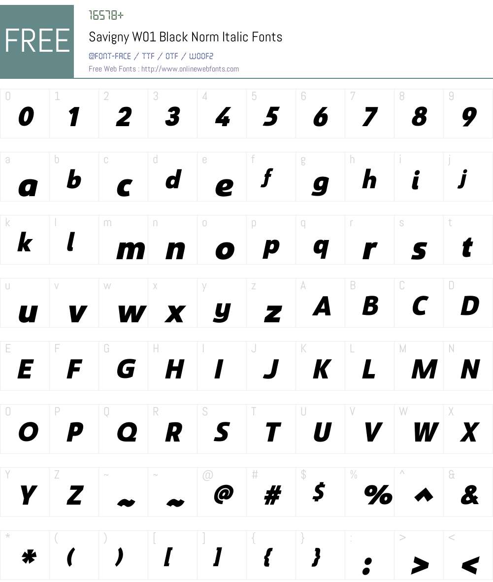 SavignyW01-BlackNormItalic Font Screenshots