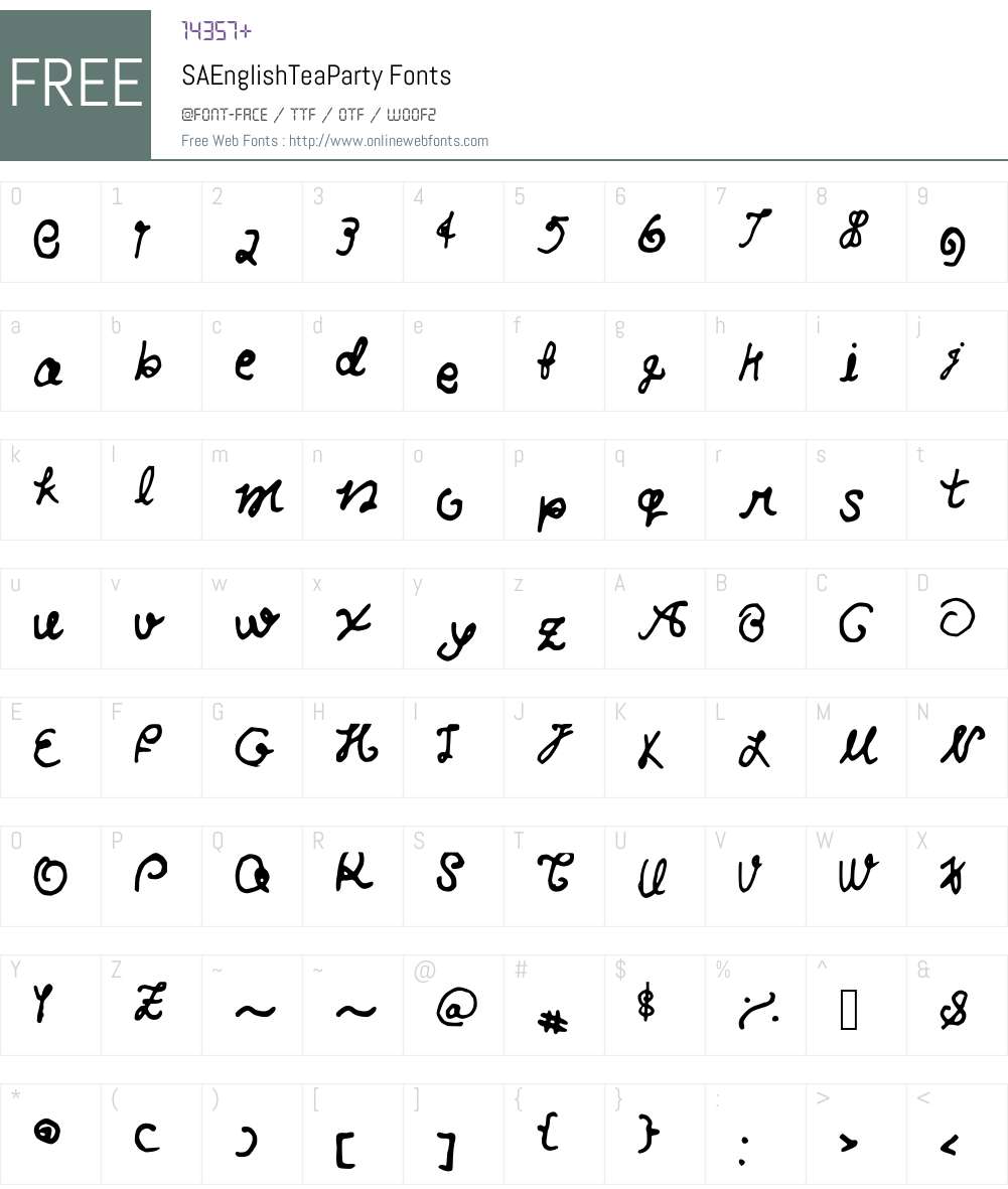 SAEnglishTeaParty Font Screenshots