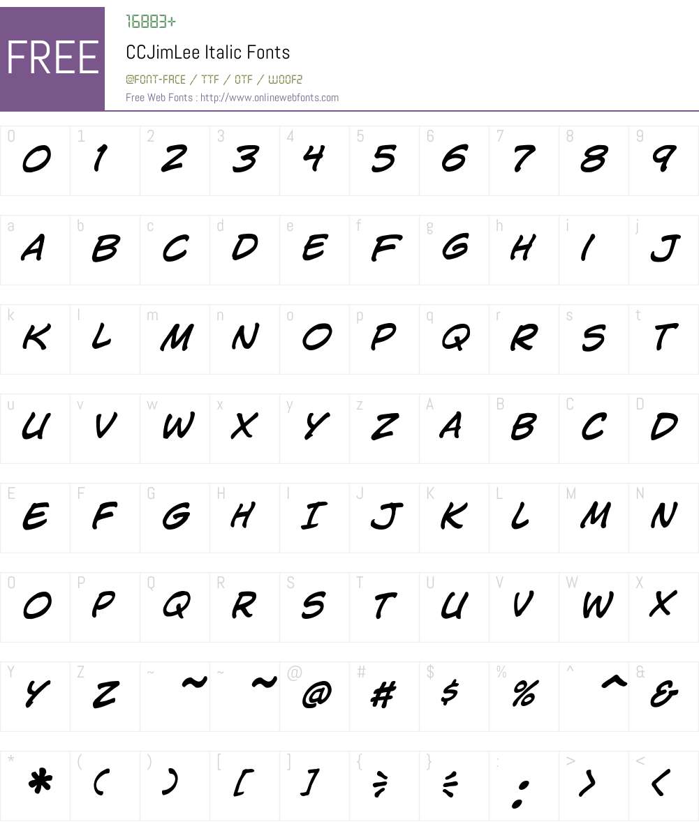 CCJimLee-Italic Font Screenshots