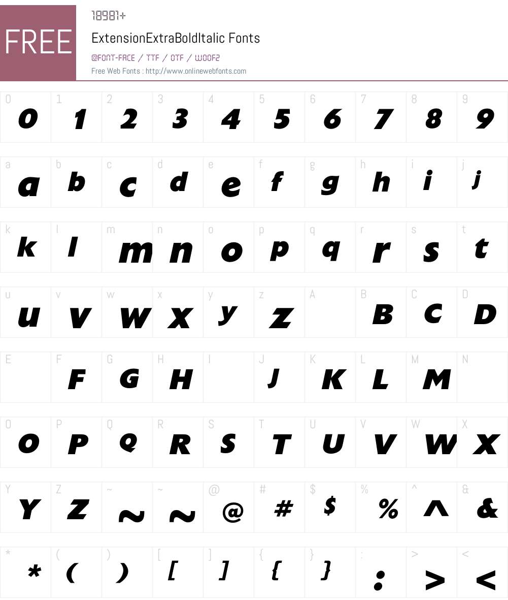 ExtensionExtraBoldItalic Font Screenshots