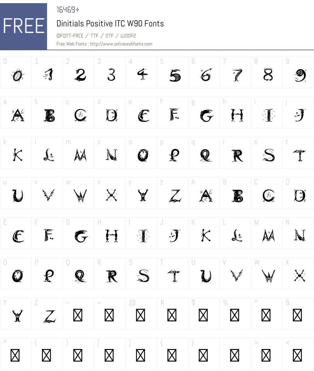 DinitialsPositiveITCW90 Font Screenshots
